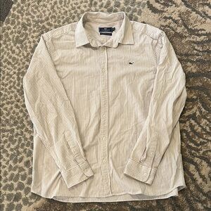 Vineyard Vines Men's Beige Striped Button Down Shirt